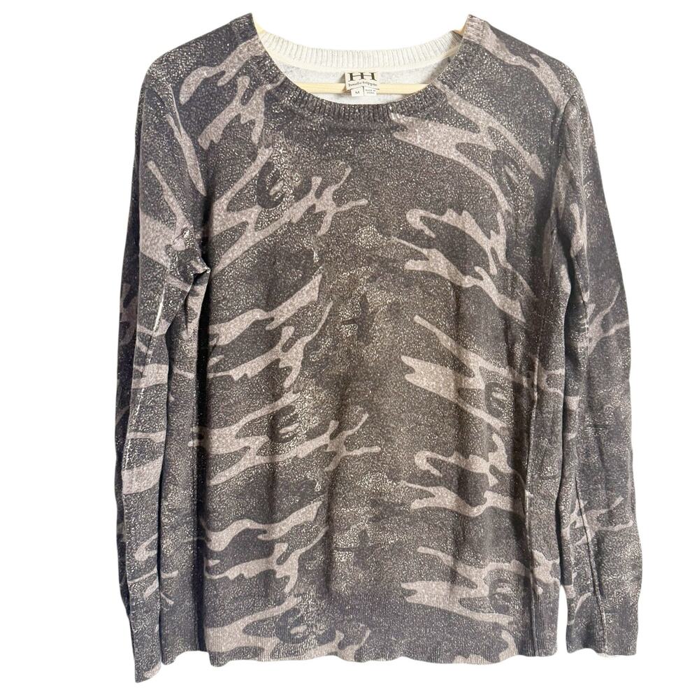 Haute Hippie Spotted Camo Print Cotton Knit Crewneck Pullover Sweater Size M